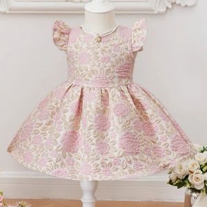 Formal Baby girl / toddler girls Floral Jacquard Ruffle Trim mini Dress